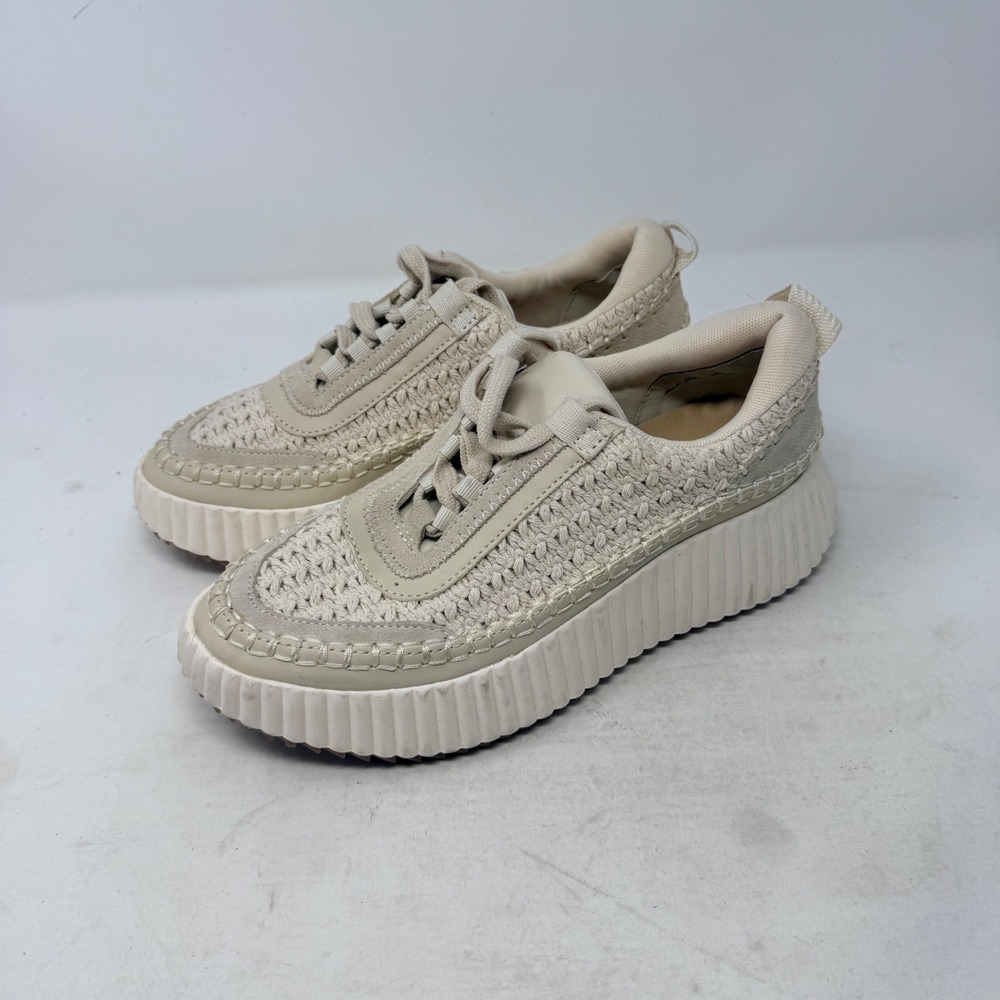 Dolce Vita Dolen Crochet Platform Sneakers Cream‎ Whipstitch Size 7 Boho Chunky